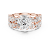 Golden Flora Engagement Ring + Band : Emerald Cut Center with Leafy Diamond Accents